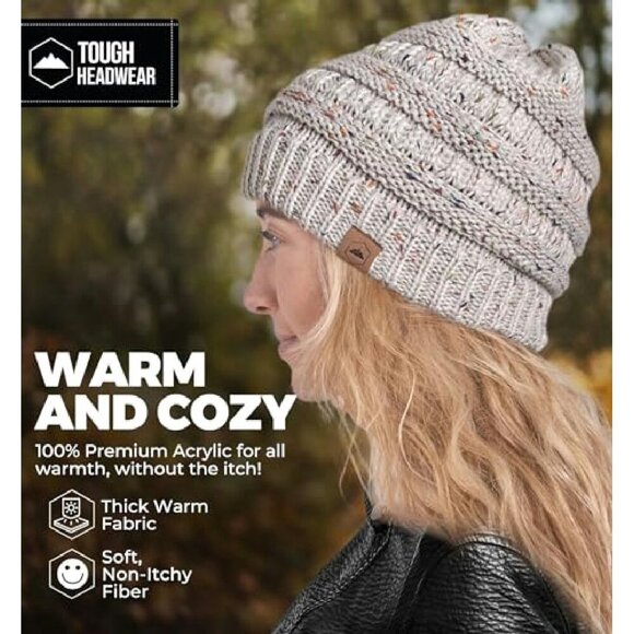 Cable Knit Slouchy Beanie - Premium Acrylic Winter Hat - Women's Warm Hat - Picture 6 of 8